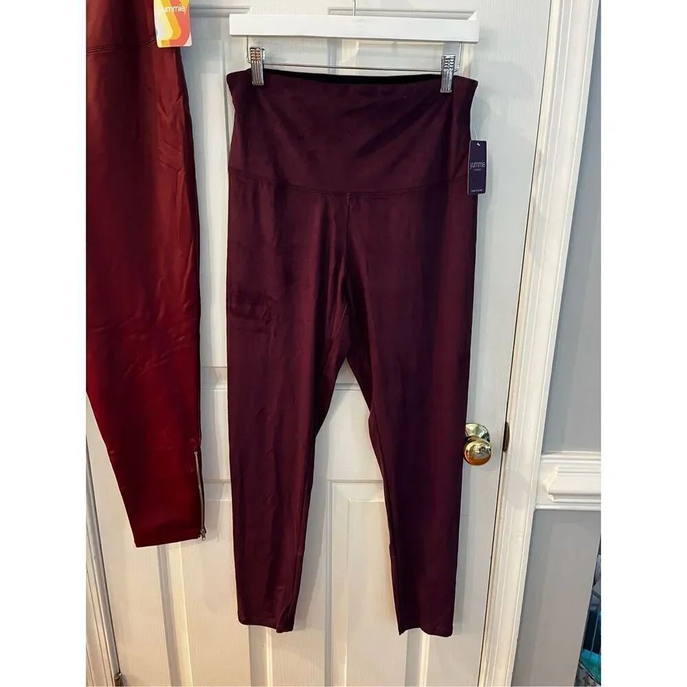 Yummie Faux Suede Signature Waistband Leggings in Italian Plum Sz XL NWT